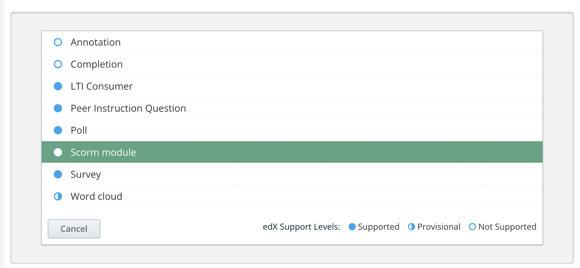 Selected Scorm module