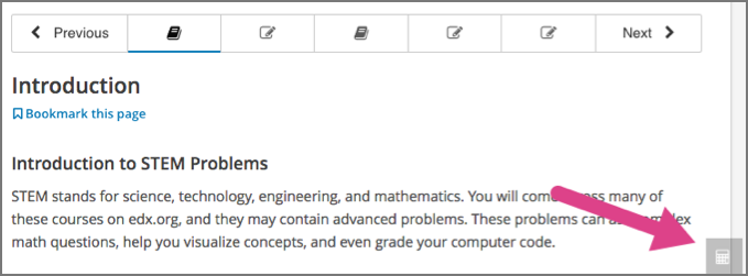 Course page with an arrow pointing to the calculator.