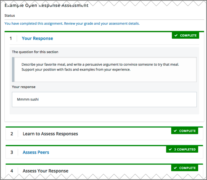 A peer assessment showing assessment steps.