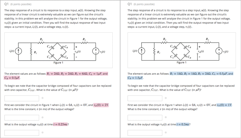 An image of the same problem shown twice, with color highlighting on values that change.