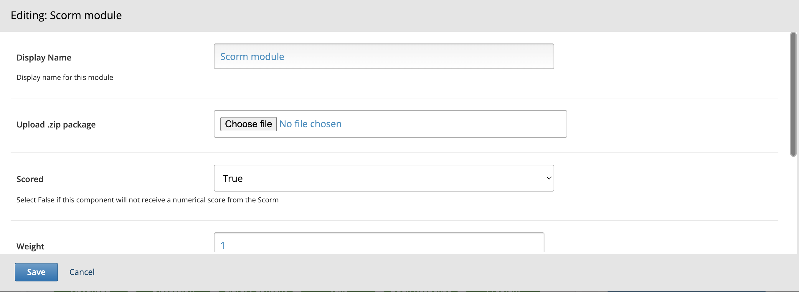 Scorm Component settings in Studio
