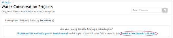 View of a team within a topic showing name and description, number of members.