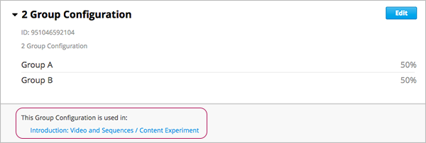 An image of a group configuration with the content experiments using the configuration circled.