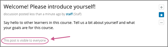 A discussion topic post with the indicator "This post is visible to everyone".