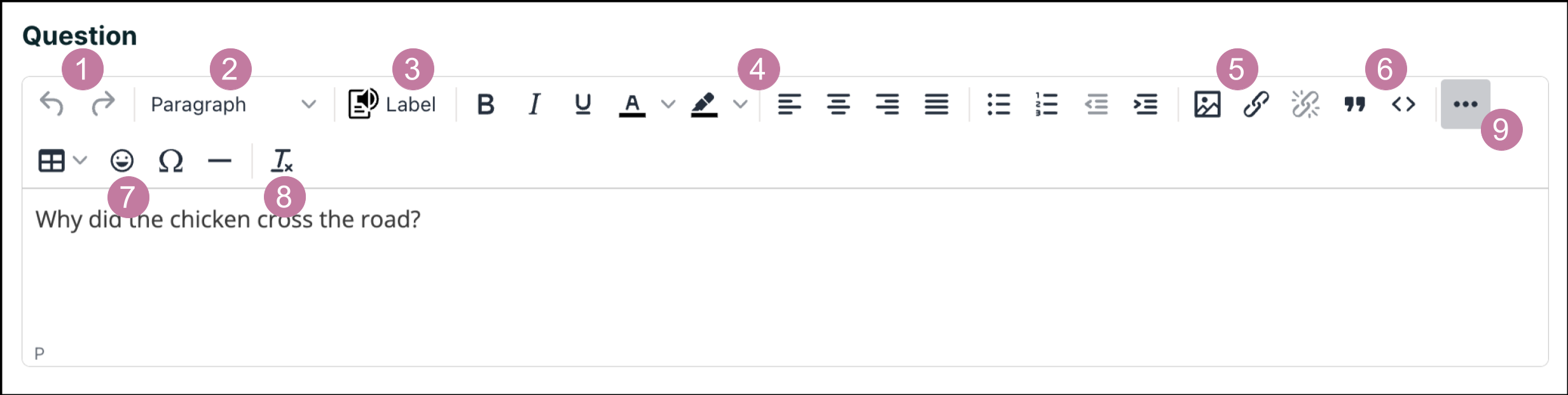 An example question field in the simple editor.