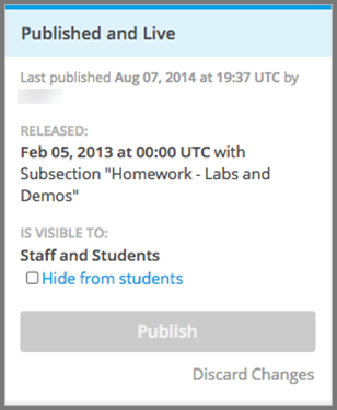 Status panel of a unit that is published, with "Published and Live" at the top.
